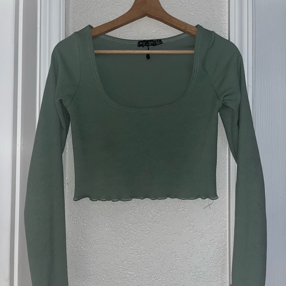 Nasty Gal Sage Long Sleeve Crop Top